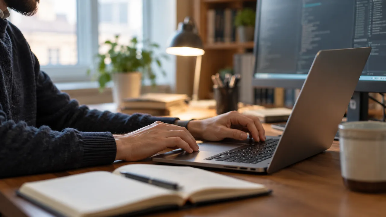 Uso de un teclado y un ordenador en una práctica de programación.